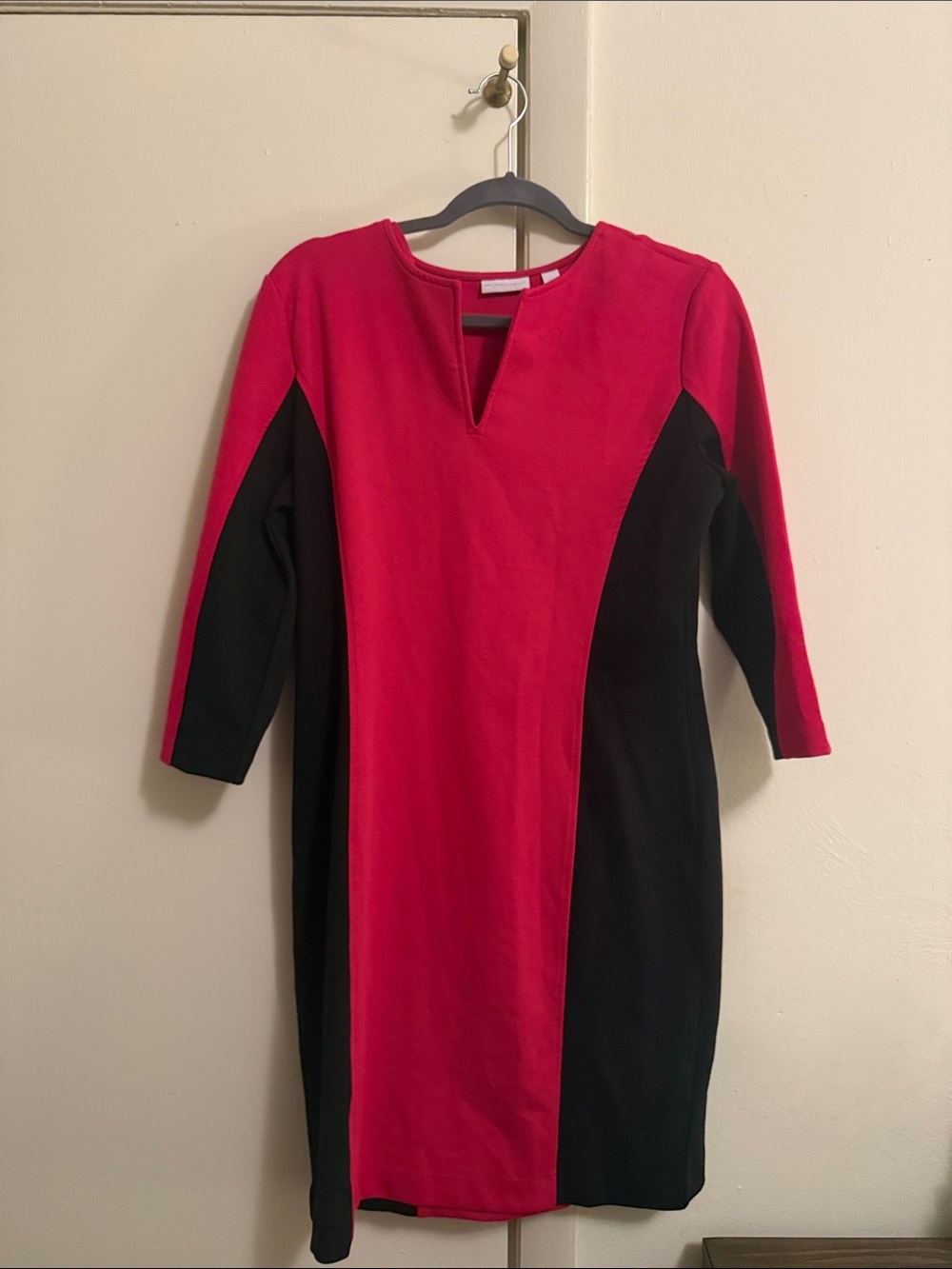 New York & Company Fuchsia and Black Colorblock Midi Sheath Dress